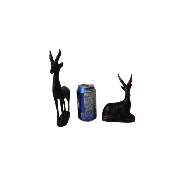 2 Hand Carved Ebony & Wood Antelope Sculpture Figurines Set - Picture 6 of 6
